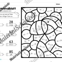 8 Rechenmalblätter Winter: Zahlenraum 100 (Arbeitsblatt 07)