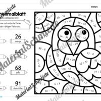 8 Rechenmalblätter Winter: Zahlenraum 100 (Arbeitsblatt 08)