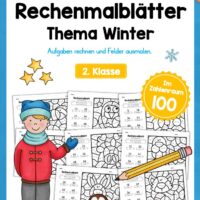 8 Rechenmalblätter Winter: Zahlenraum 100