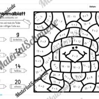 8 Rechenmalblätter Winter: Zahlenraum 20 (Arbeitsblatt 05)