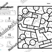 8 Rechenmalblätter Winter: Zahlenraum 20 (Arbeitsblatt 06)
