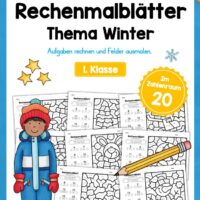 8 Rechenmalblätter Winter: Zahlenraum 20
