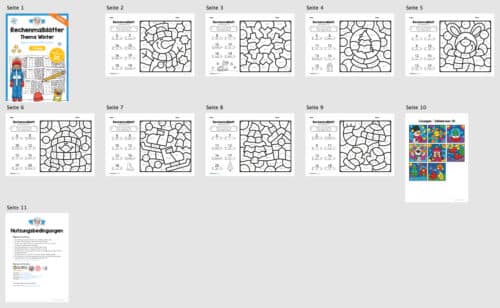8 Rechenmalblätter Winter: Zahlenraum 20 (Überblick)