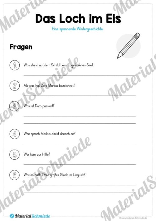 4 Wintergeschichten mit Aufgaben (Das Loch im Eis - Fragen)