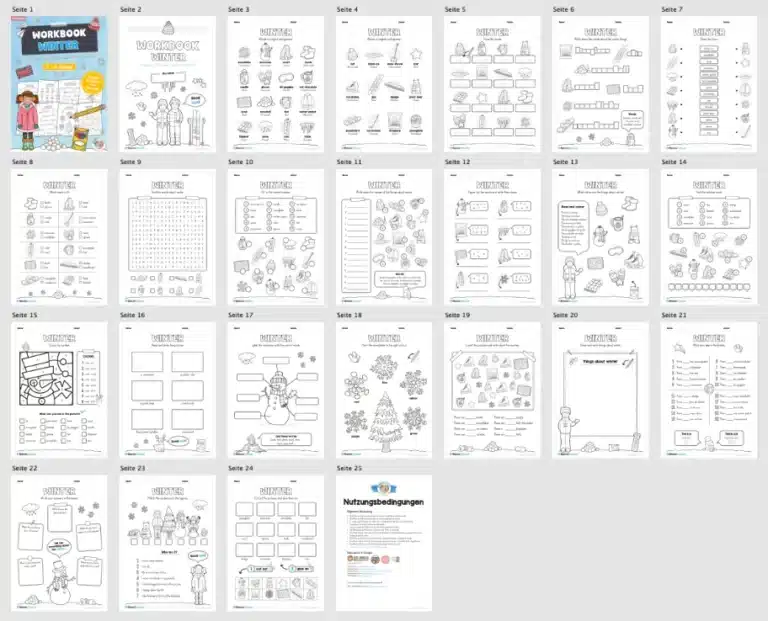Workbook Winter auf Englisch (23 Arbeitsblätter) – Überblick