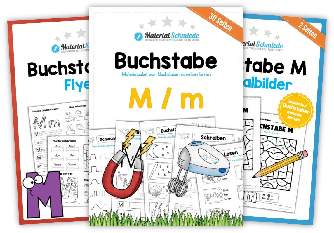Unterrichtsmaterial mit Aufgaben und Übungen zum Buchstaben M / m (1. Klasse)