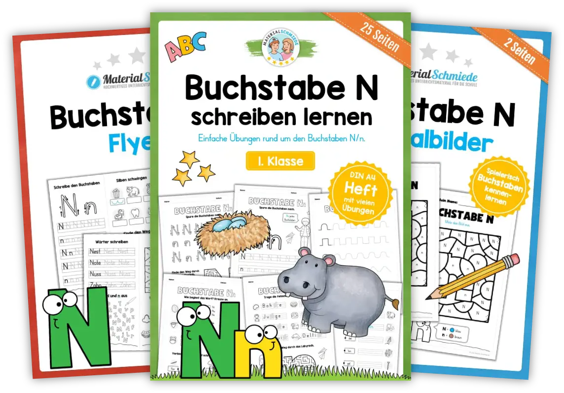 Unterrichtsmaterial mit Aufgaben und Übungen zum Buchstaben N / n (1. Klasse)