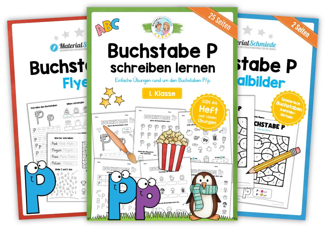Unterrichtsmaterial mit Aufgaben und Übungen zum Buchstaben P / p (1. Klasse)