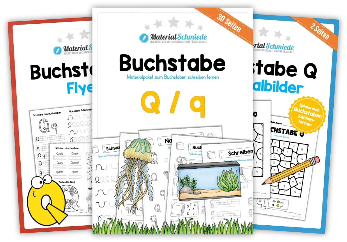 Unterrichtsmaterial mit Aufgaben und Übungen zum Buchstaben Q / q (1. Klasse)