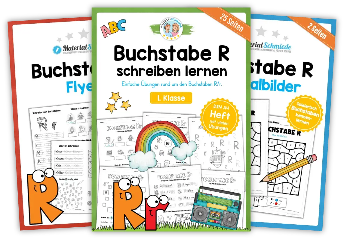 Unterrichtsmaterial mit Aufgaben und Übungen zum Buchstaben R / r (1. Klasse)