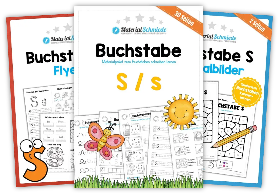 Unterrichtsmaterial mit Aufgaben und Übungen zum Buchstaben S / s (1. Klasse)