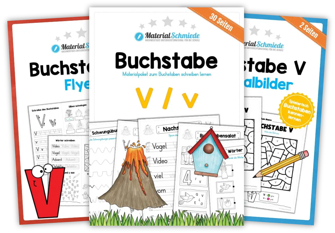 Unterrichtsmaterial mit Aufgaben und Übungen zum Buchstaben V / v (1. Klasse)