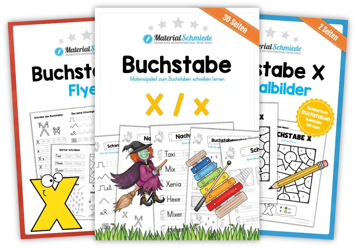 Unterrichtsmaterial mit Aufgaben und Übungen zum Buchstaben X / x (1. Klasse)