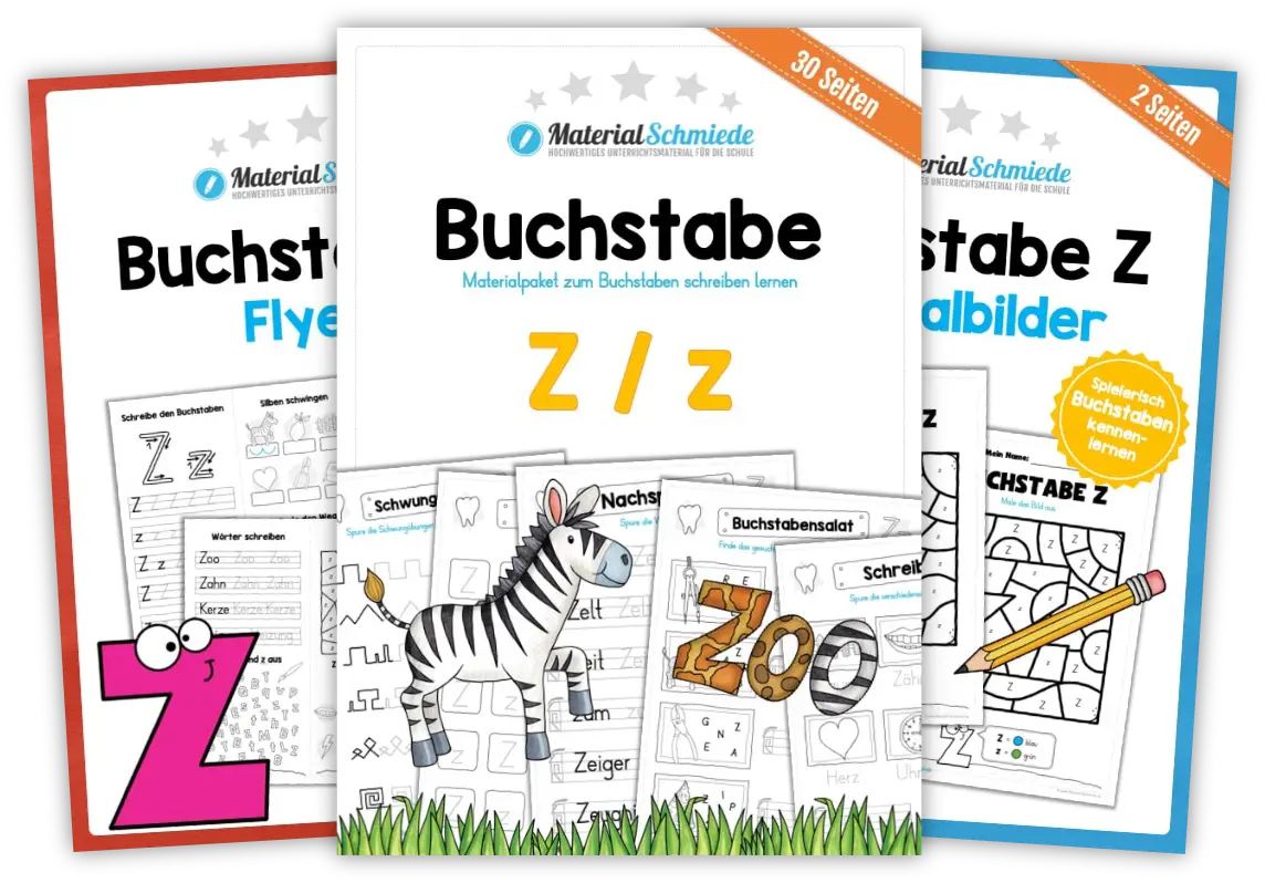 Unterrichtsmaterial mit Aufgaben und Übungen zum Buchstaben Z / z (1. Klasse)