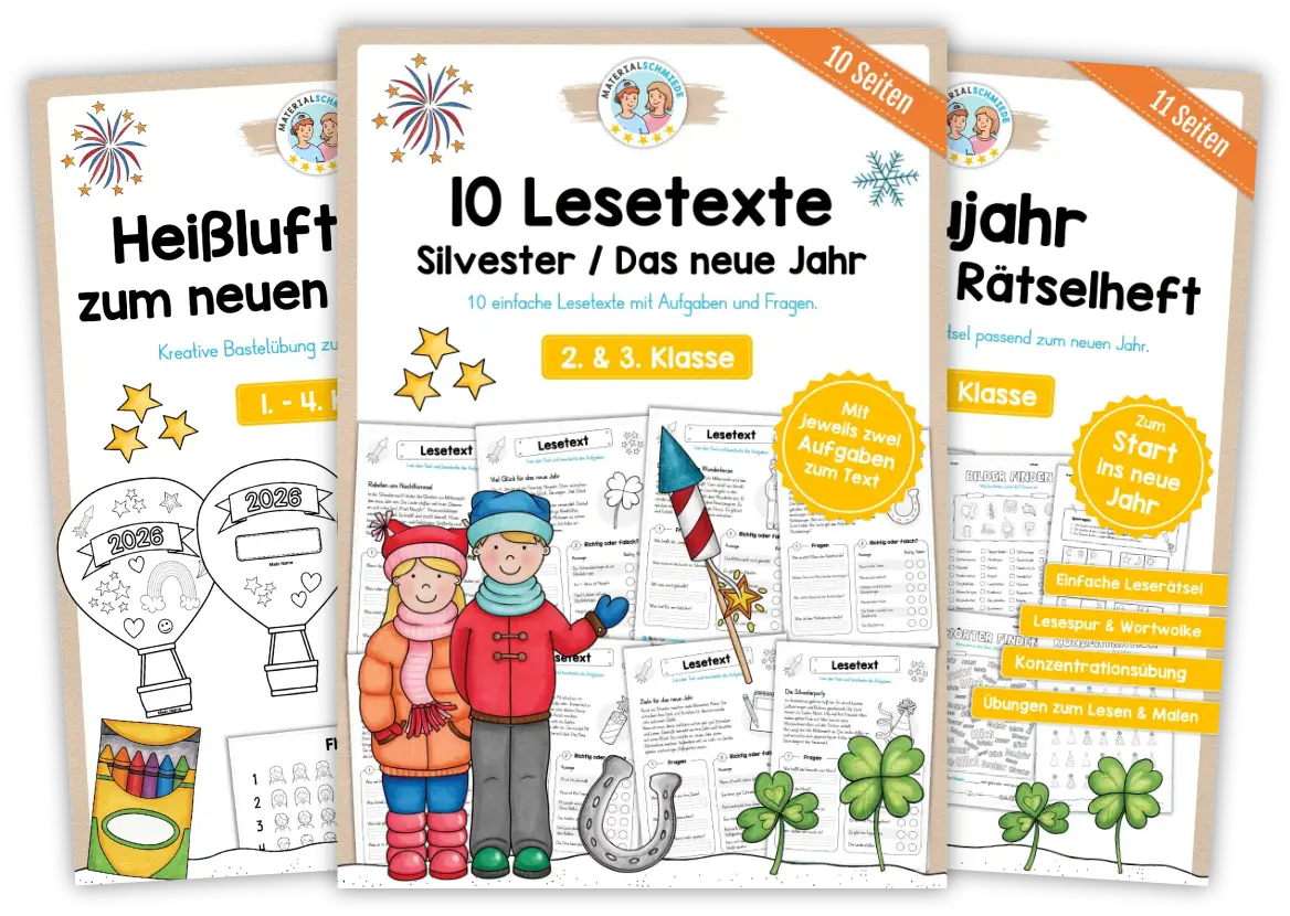 Unterrichtsmaterial zum neuen Jahr / Neujahr / Jahreswechsel (1. - 4. Klasse)