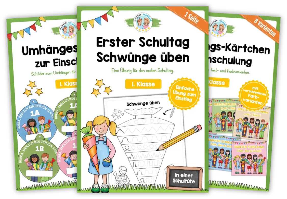 Unterrichtsmaterial Einschulung für die 1. Klasse (Arbeitsbläter, Übungen, Schilder und mehr)
