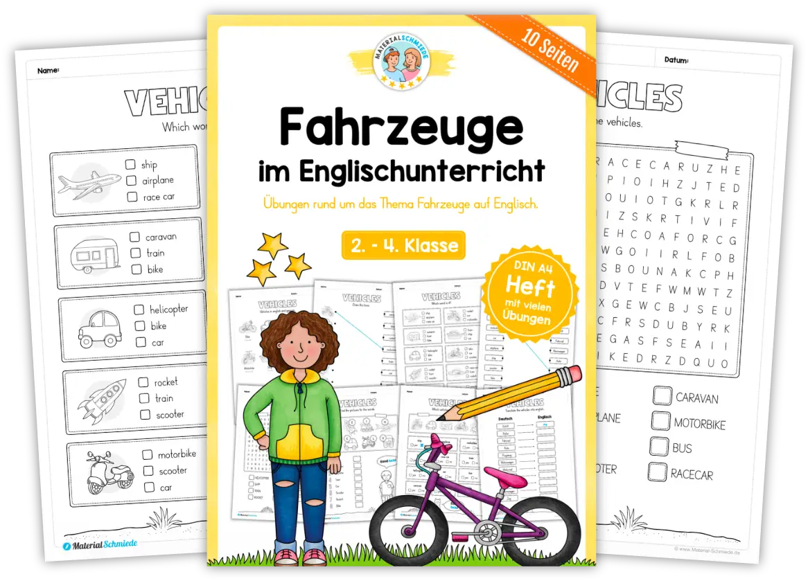 Unterrichtsmaterial Englisch: Fahrzeuge / Vehicles - Arbeitsblätter und Übungen (3. & 4. Klasse)