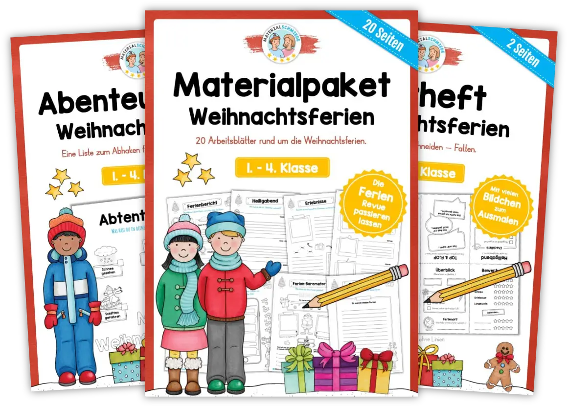 Unterrichtsmaterial Weihnachtsferien - Arbeitsblätter und Übungen (Vorschule & 1. - 4. Klasse)
