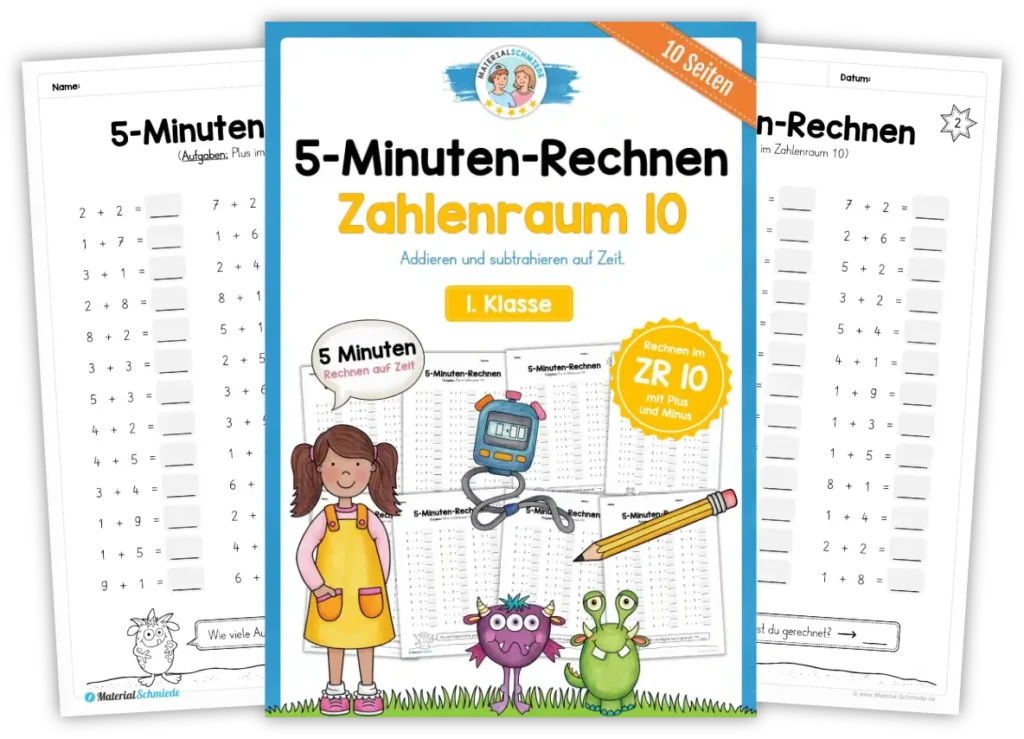 5-Minuten-Rechnen im Zahlenraum 10 & 20 (Mathe 1. Klasse) - Arbeitsblätter und Übungen