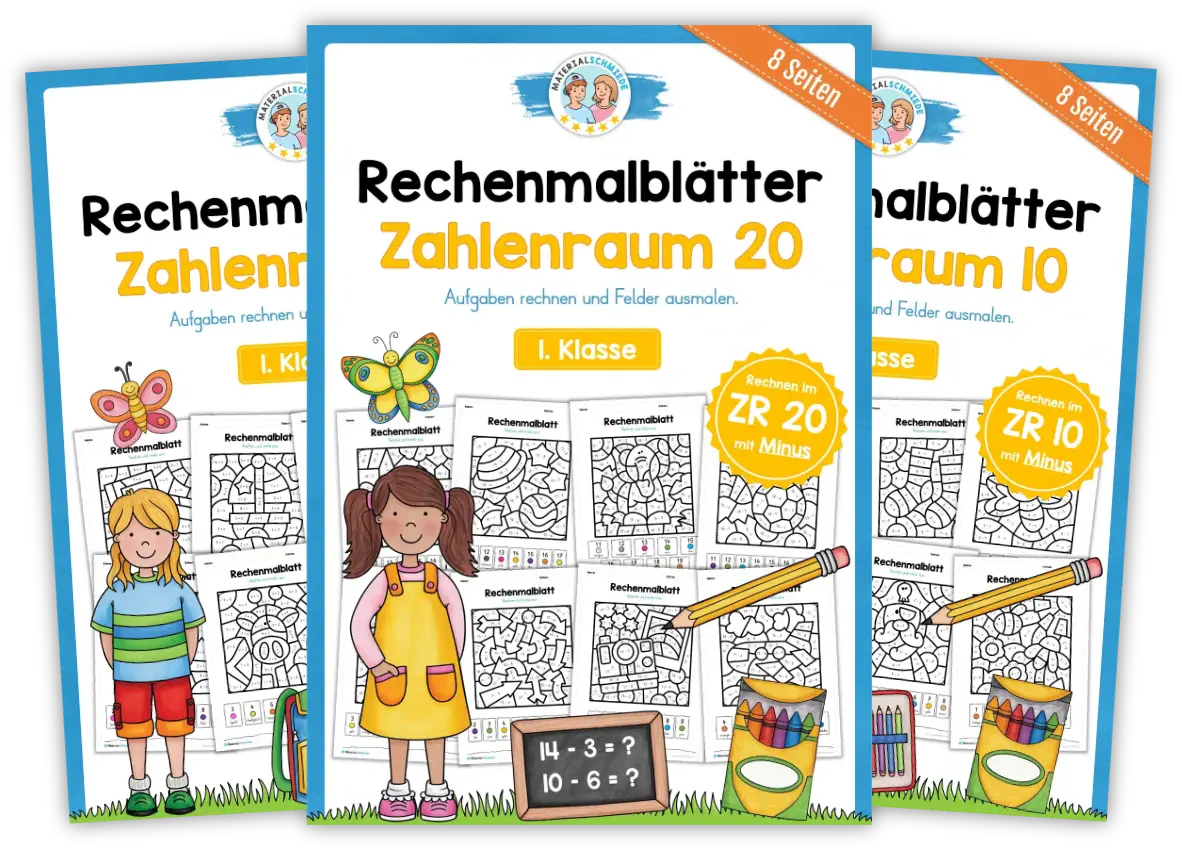 Mathe Rechenmalblätter für die 1. Klasse