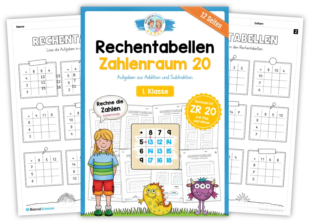 Rechentabellen für die 1. Klasse im Matheunterricht - Arbeitsblätter und Übungen (Zahlenraum 10 & 20)