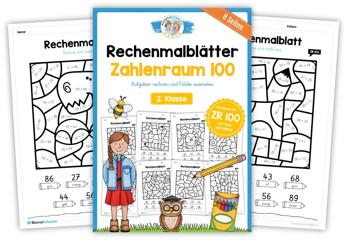 Mathe Rechenmalblätter für die 2. Klasse