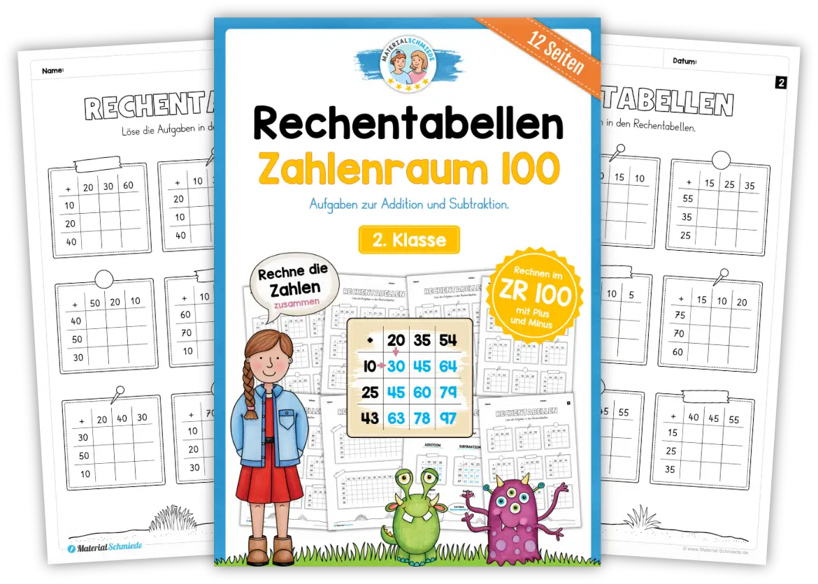Rechentabellen für die 2. Klasse im Matheunterricht - Arbeitsblätter und Übungen (Zahlenraum 100)