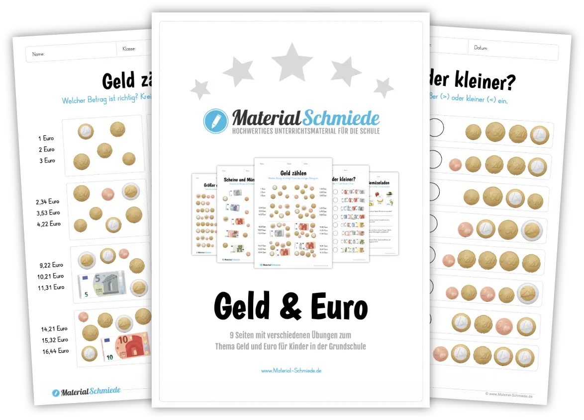 Unterrichtsmaterial Geld & Euro - Arbeitsblätter und Übungen (Mathe 2. & 3. Klasse)