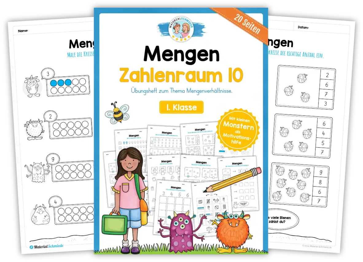 Unterrichtsmaterial Mengen & Mengenverhältnisse - Arbeitsblätter und Übungen (Mathe 1. & 2. Klasse)