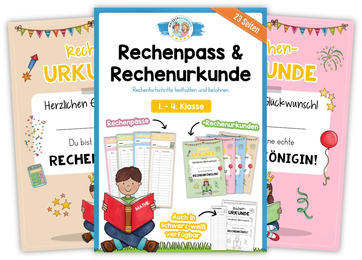 Rechenpass und Rechenurkunde für den Matheunterricht (1. Klasse - 4. Klasse)