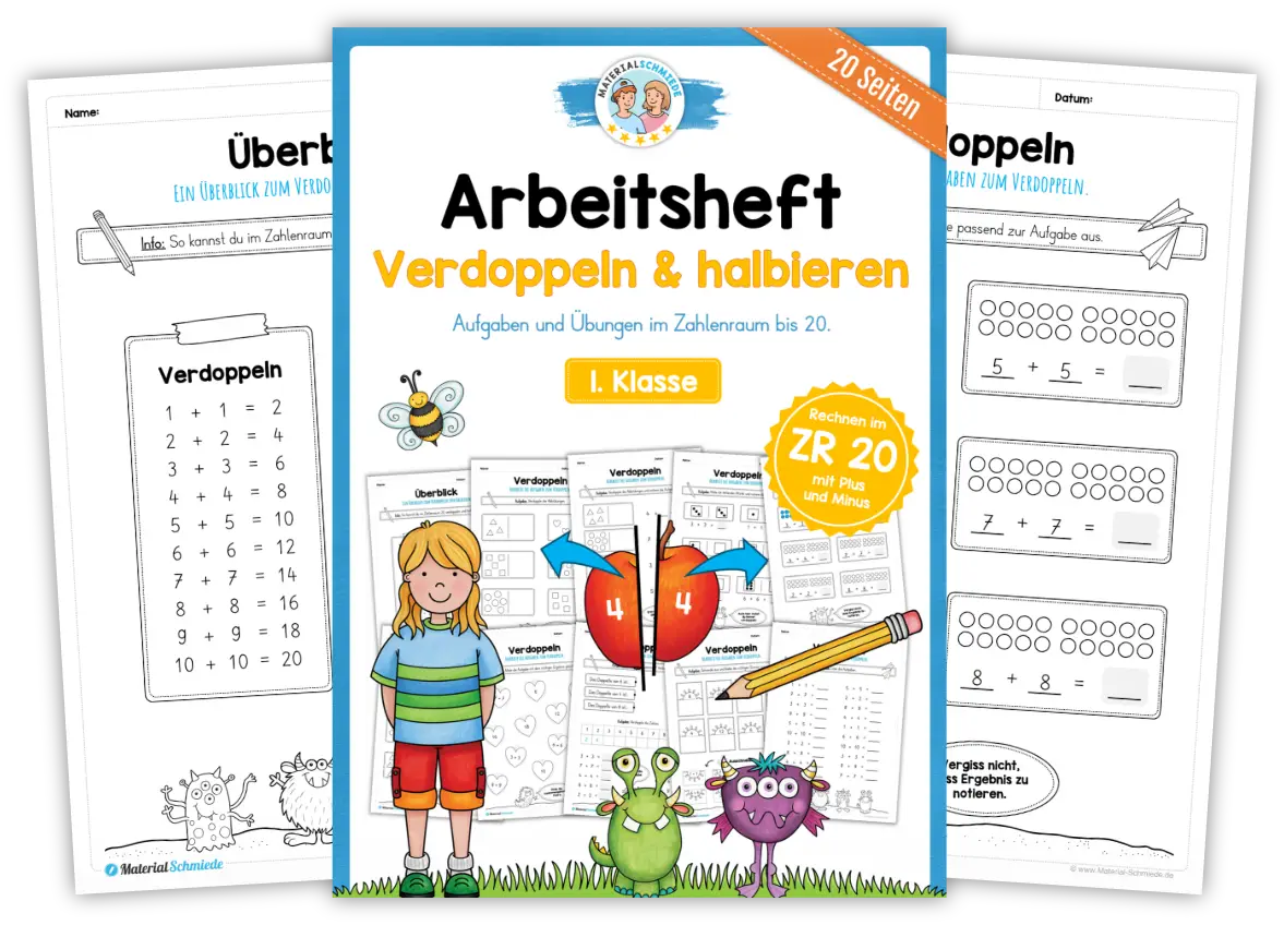 Unterrichtsmaterial Verdoppeln & Halbieren - Arbeitsblätter und Übungen (Mathe 1. & 2. Klasse)