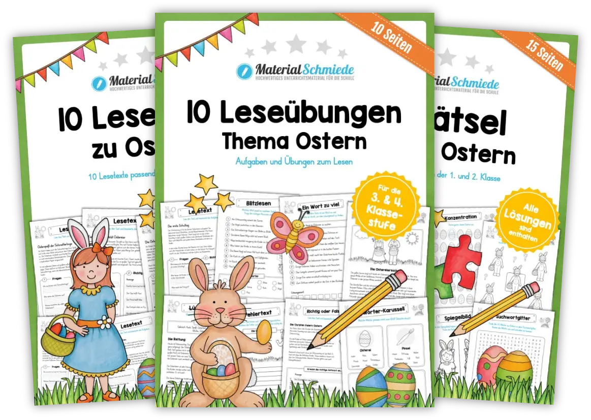 Unterrichtsmaterial Ostern - Arbeitsblätter, Übungen, Geschenkvorlagen (Vorschule & 1. - 4. Klasse)
