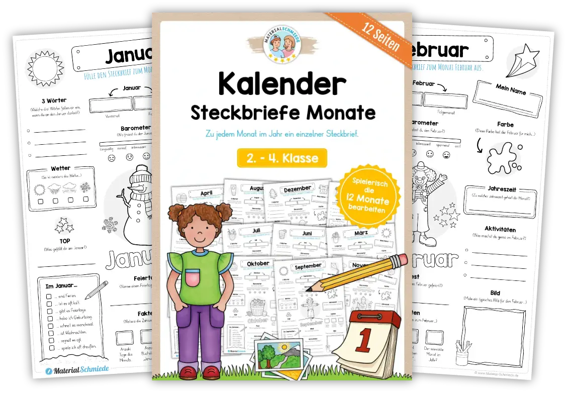 Unterrichtsmaterial Monate - Arbeitsblätter und Übungen (2. - 4. Klasse)