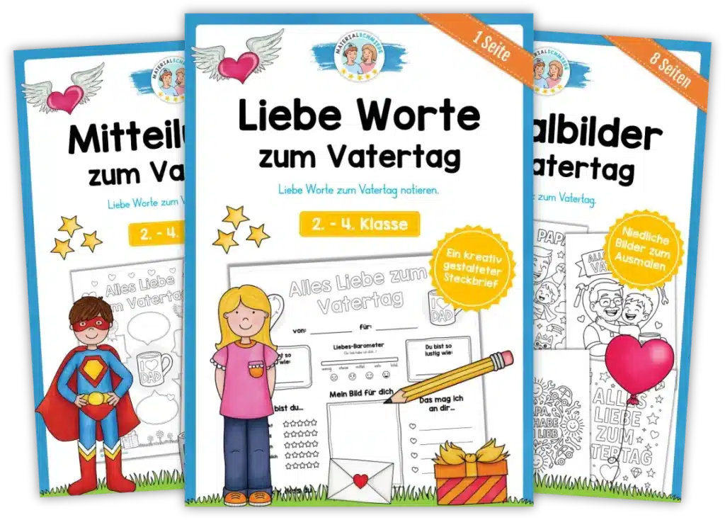Unterrichtsmaterial Vatertag - Arbeitsblätter, Übungen, Geschenkvorlagen (Vorschule & 1. - 4. Klasse)