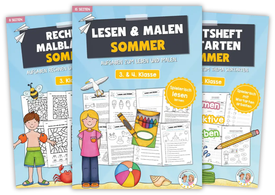Unterrichtsmaterial Sommer - Arbeitsblätter, Übungen, Geschenkvorlagen (Vorschule & 1. - 4. Klasse)
