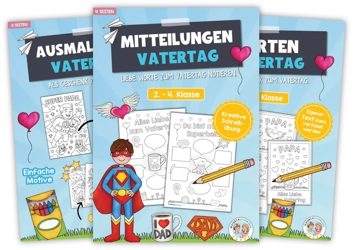 Unterrichtsmaterial Vatertag - Arbeitsblätter, Übungen, Geschenkvorlagen (Vorschule & 1. - 4. Klasse)