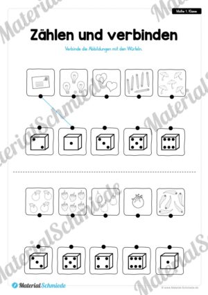 20 Mathe Übungen 1. Klasse (Zählen & verbinden)