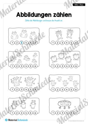 20 Mathe Übungen 1. Klasse (Abbildungen zählen und ankreuzen)