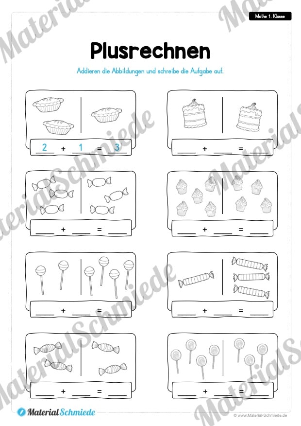 20 Mathe Übungen 1. Klasse (Plusrechnen)