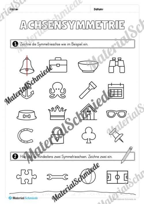 Achsensymmetrie: Arbeitsheft (Arbeitsblatt 04)