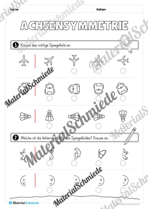 Achsensymmetrie: Arbeitsheft (Arbeitsblatt 05)