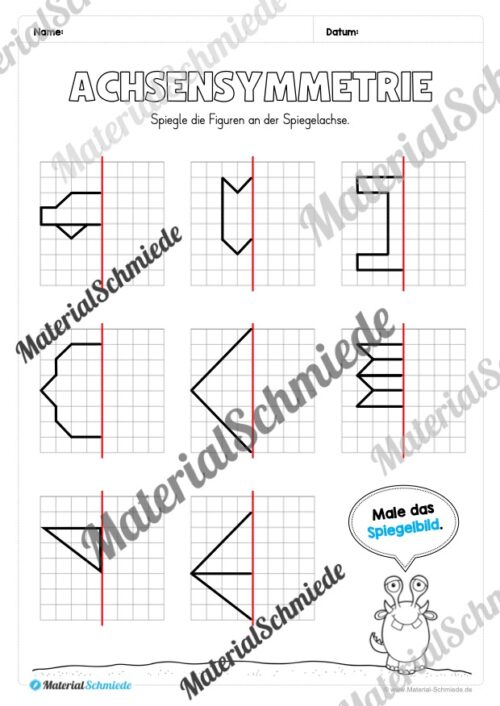 Achsensymmetrie: Arbeitsheft (Arbeitsblatt 10)