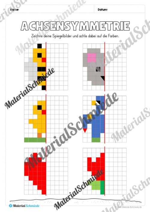 Achsensymmetrie: Arbeitsheft (Arbeitsblatt 13)