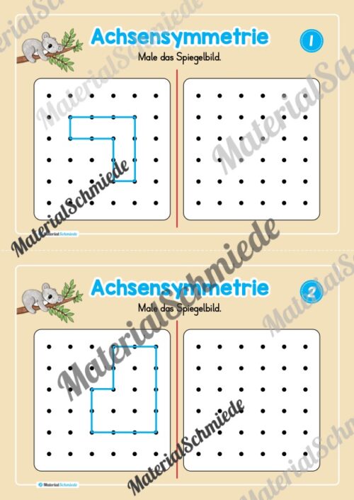 Achsensymmetrie: Punkt-Muster spiegeln (Mini-Heft) - Arbeitsblatt 01