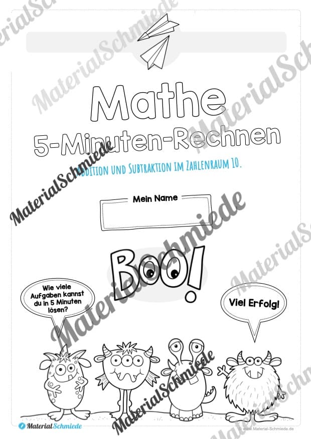 5-Minuten-Rechnen: Addition & Subtraktion im Zahlenraum 10 (Vorschau 01)