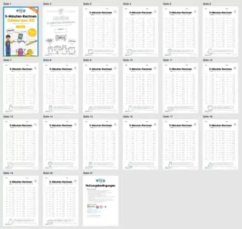 5-Minuten-Rechnen: Addition & Subtraktion im Zahlenraum 100 (Mix-Aufgaben) - Überblick