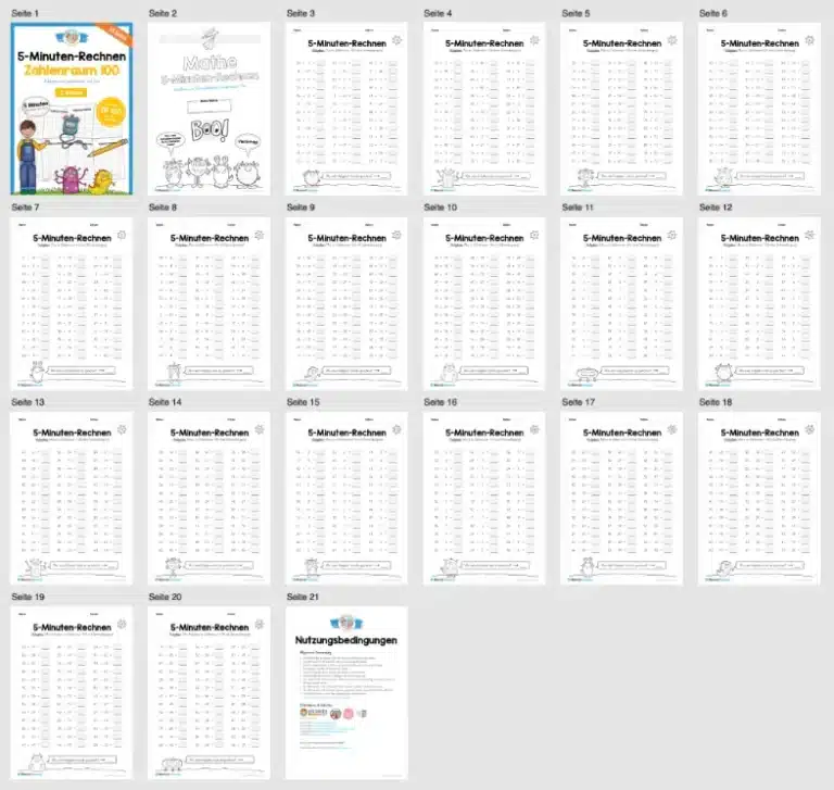 5-Minuten-Rechnen: Addition & Subtraktion im Zahlenraum 100 (Mix-Aufgaben) – Überblick 5-Minuten-Rechnen: Addition & Subtraktion im Zahlenraum 100 (Mix-Aufgaben) – Überblick