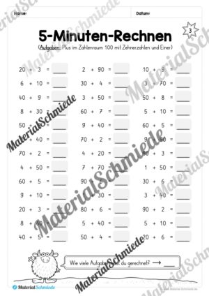 5-Minuten-Rechnen: Addition & Subtraktion im Zahlenraum 100 – Glatte Zehner (Vorschau 03)