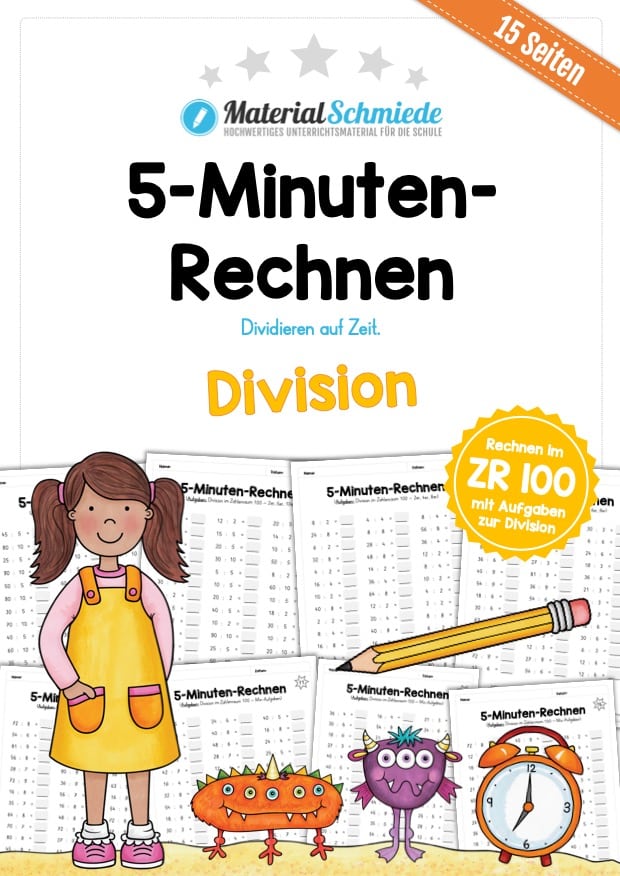 5-Minuten-Rechnen: Division im Zahlenraum 100 (15 Arbeitsblätter)