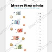 Materialpaket: Geld & Euro - Scheine und Münzen mit Beträgen verbinden
